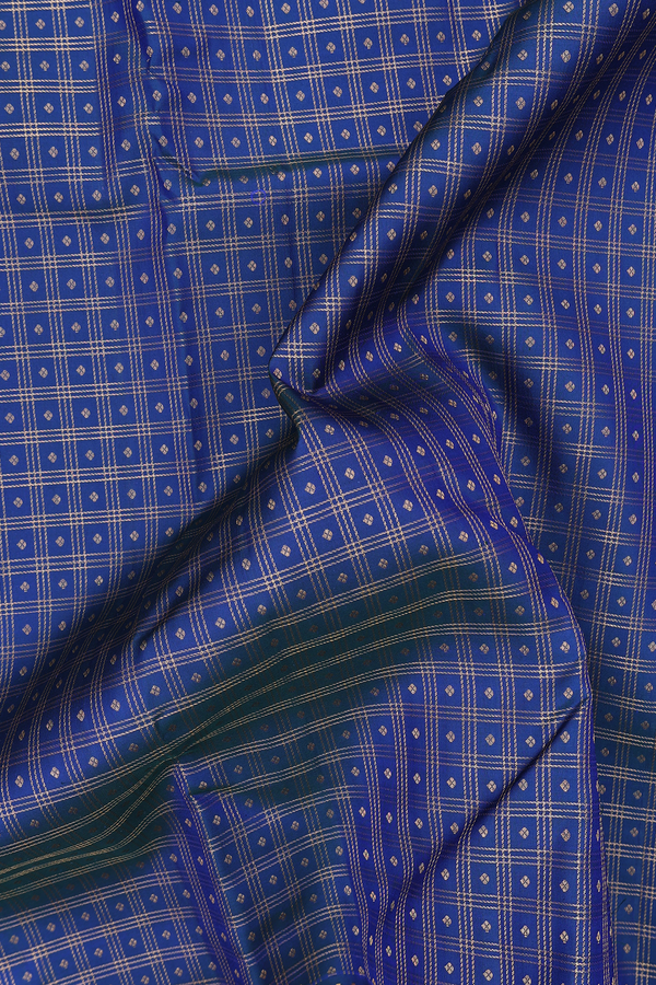 Kanchipuram Silk Saree In Cobalt Blue With Checks Design