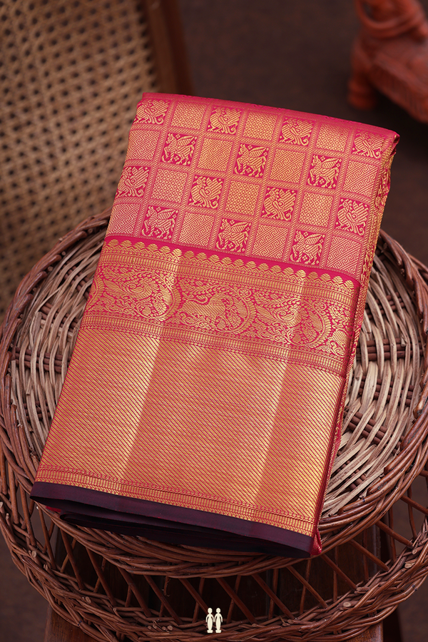 Kanchipuram Silk Saree In Rose Red With Brocade Design