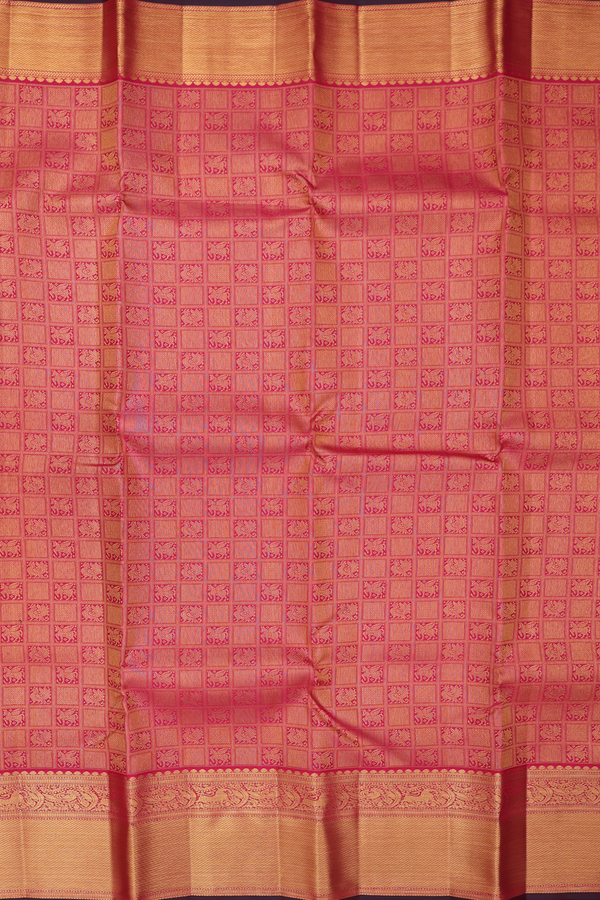Kanchipuram Silk Saree In Rose Red With Brocade Design