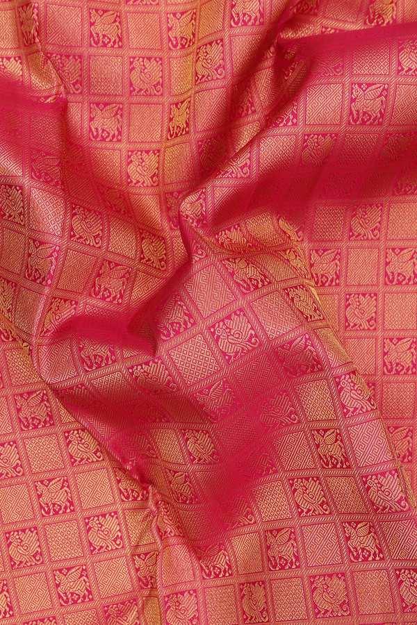 Kanchipuram Silk Saree In Rose Red With Brocade Design