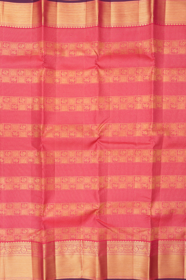 Kanchipuram Silk Saree In Reddish Pink With Brocade Design