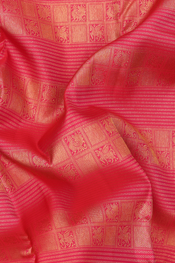 Kanchipuram Silk Saree In Reddish Pink With Brocade Design