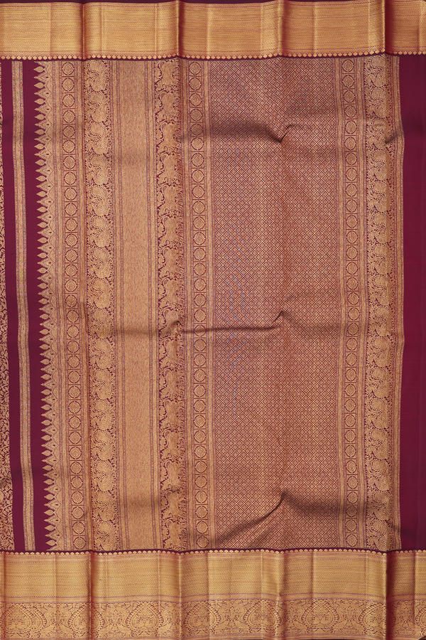 Kanchipuram Silk Saree In Dark Burgundy With Brocade Design