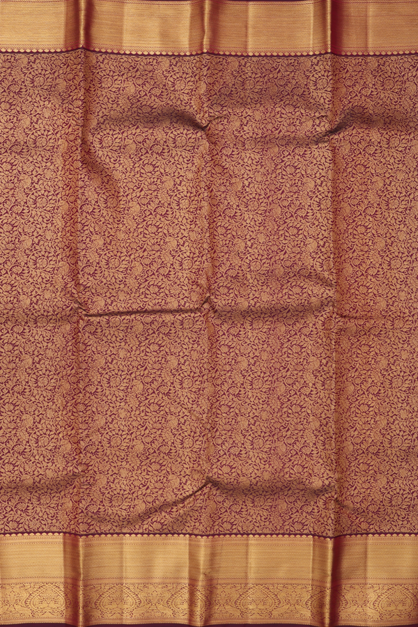 Kanchipuram Silk Saree In Dark Burgundy With Brocade Design