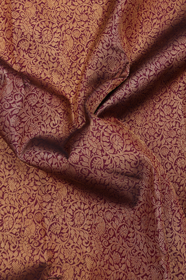 Kanchipuram Silk Saree In Dark Burgundy With Brocade Design