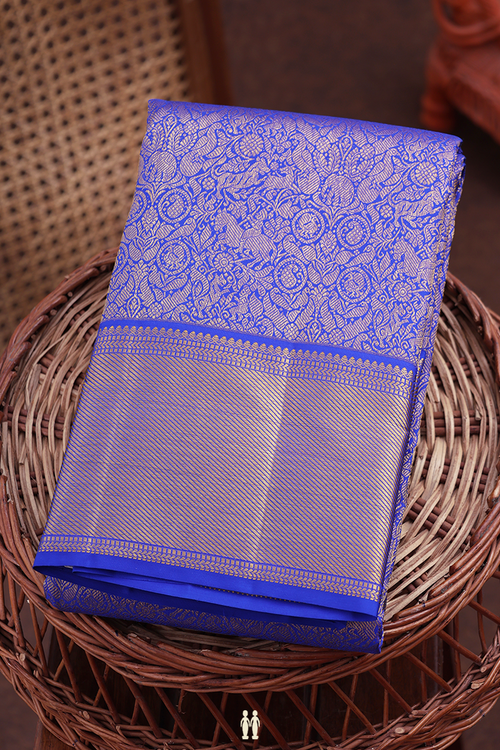 Kanchipuram Silk Saree In Blue With Vanasingaram Design