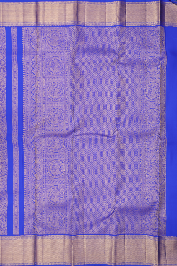 Kanchipuram Silk Saree In Blue With Vanasingaram Design
