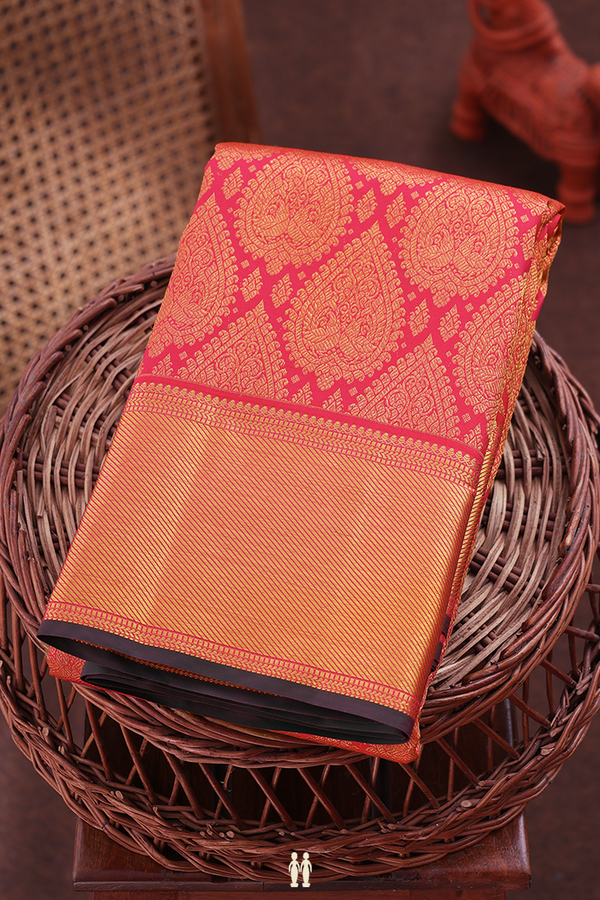 Kanchipuram Silk Saree In Reddish Pink With Brocade Design