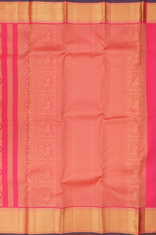 Kanchipuram Silk Saree In Reddish Pink With Brocade Design