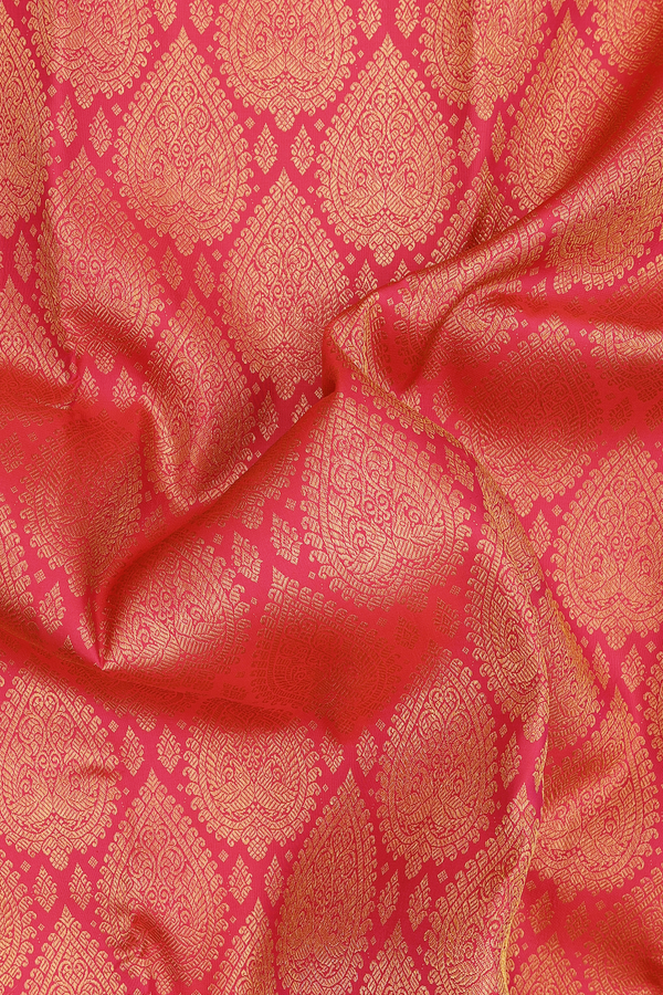 Kanchipuram Silk Saree In Reddish Pink With Brocade Design