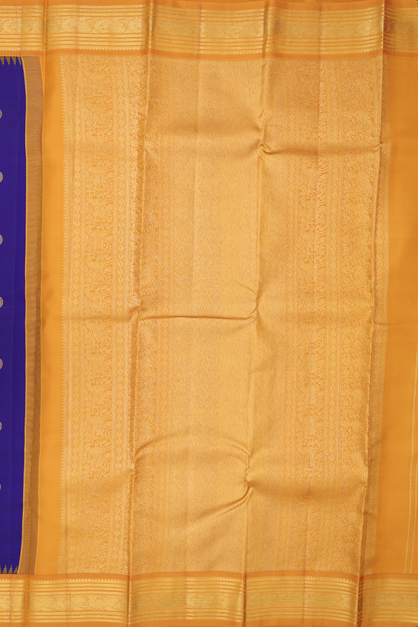 Kanchipuram Silk Saree In Royal Blue With Peacock Buttas