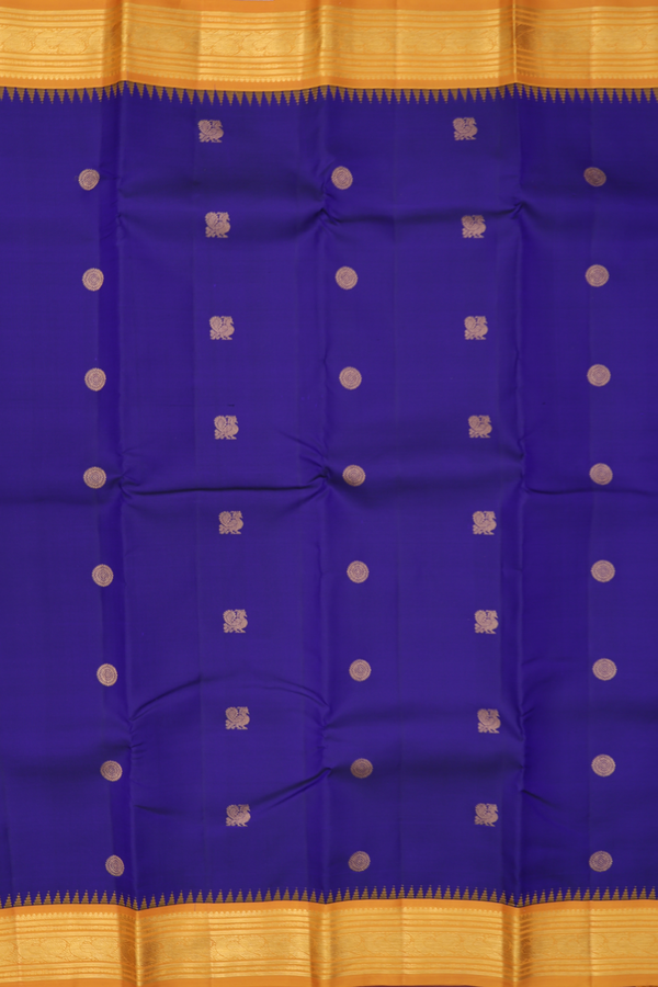 Kanchipuram Silk Saree In Royal Blue With Peacock Buttas
