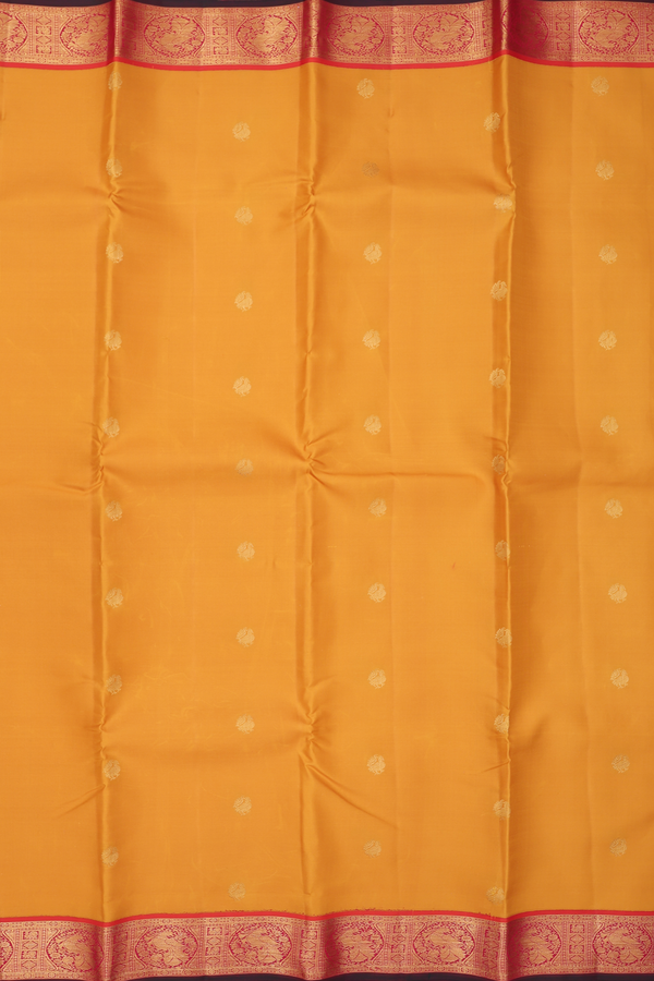Kanchipuram Silk Saree In Yellow With Peacock Buttas