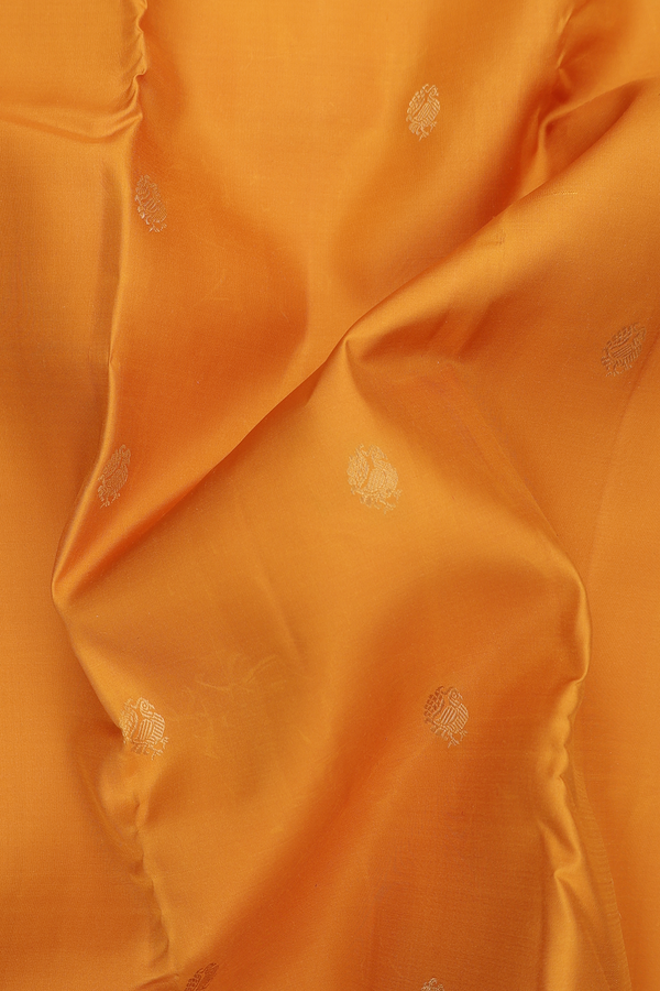 Kanchipuram Silk Saree In Yellow With Peacock Buttas