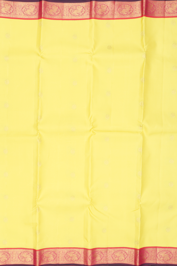 Kanchipuram Silk Saree In Yellow With Peacock Buttas