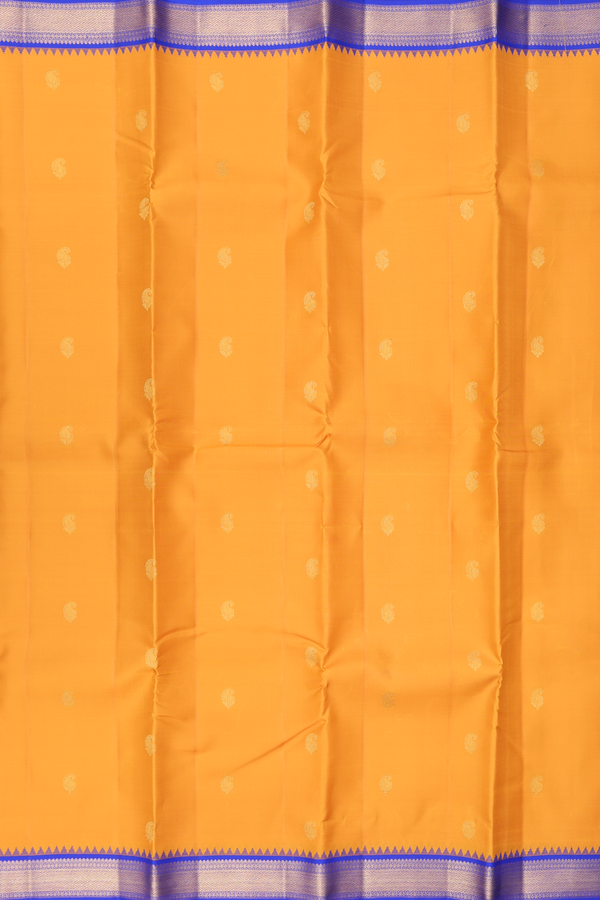 Kanchipuram Silk Saree In Yellow With Paisley Buttas