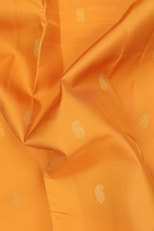 Kanchipuram Silk Saree In Yellow With Paisley Buttas