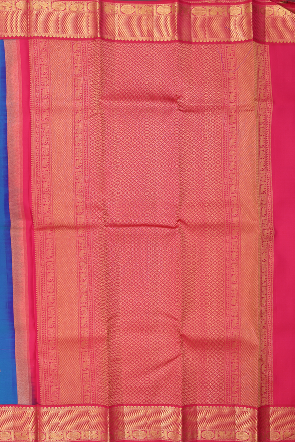 Kanchipuram Silk Saree In Peacock Blue With Paisley Buttas
