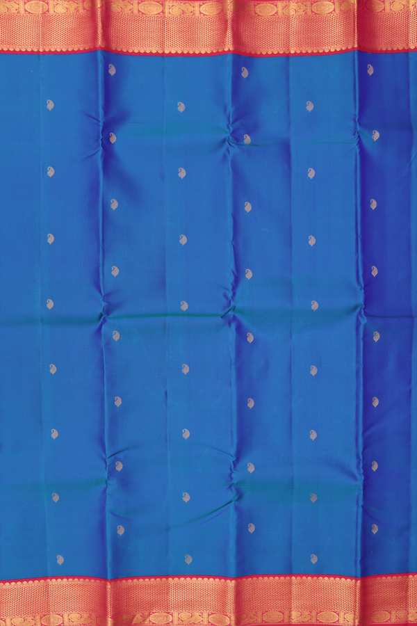 Kanchipuram Silk Saree In Peacock Blue With Paisley Buttas