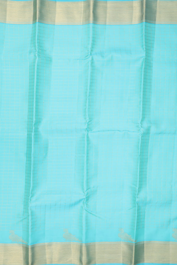 Kanchipuram Silk Saree In Tiffany Blue With Checks Design