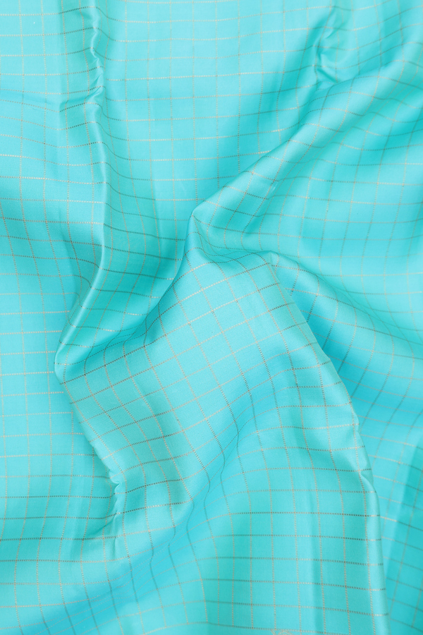 Kanchipuram Silk Saree In Tiffany Blue With Checks Design