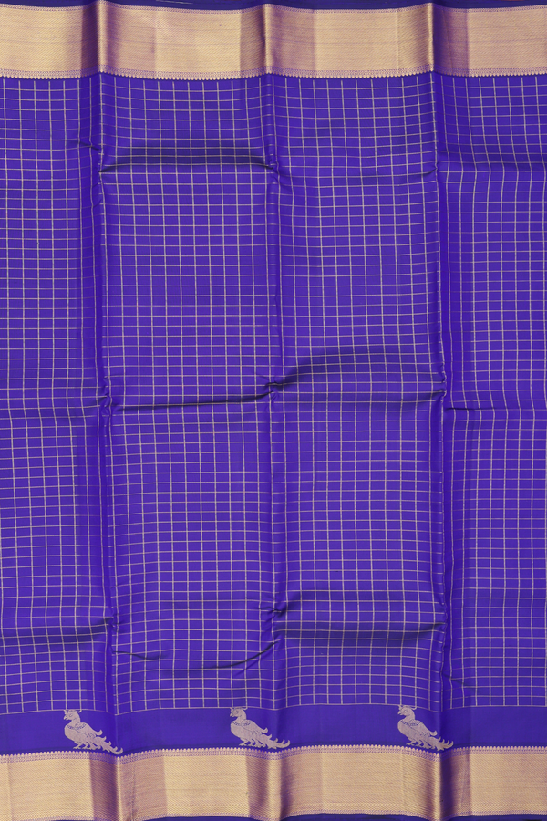 Kanchipuram Silk Saree In Royal Blue With Checks Design