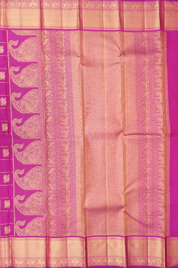 Kanchipuram Silk Saree Purple Rose Along Checks With Buttas