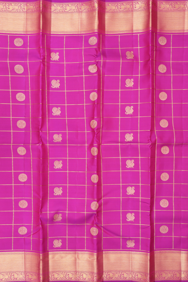 Kanchipuram Silk Saree Purple Rose Along Checks With Buttas