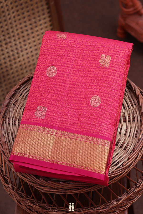 Kanchipuram Silk Saree In Pink With Jacquard Pattern