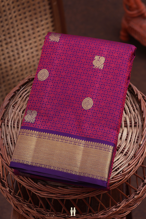 Kanchipuram Silk Saree In Burgundy With Jacquard Pattern