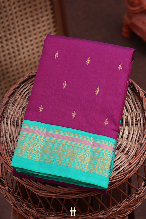 Kanchipuram Silk Saree In Berry Purple With Zari Buttas