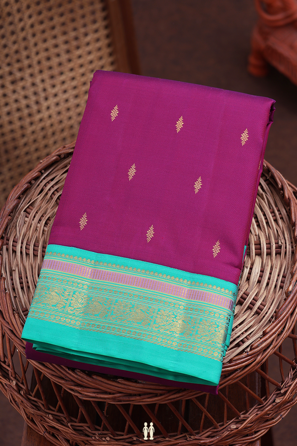 Kanchipuram Silk Saree In Berry Purple With Zari Buttas