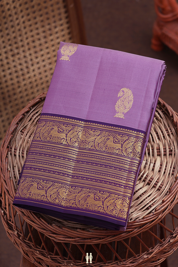 Kanchipuram Silk Saree In Dusty Purple With Paisley Buttas