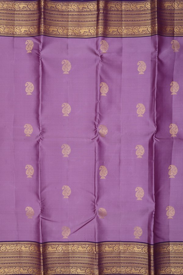 Kanchipuram Silk Saree In Dusty Purple With Paisley Buttas