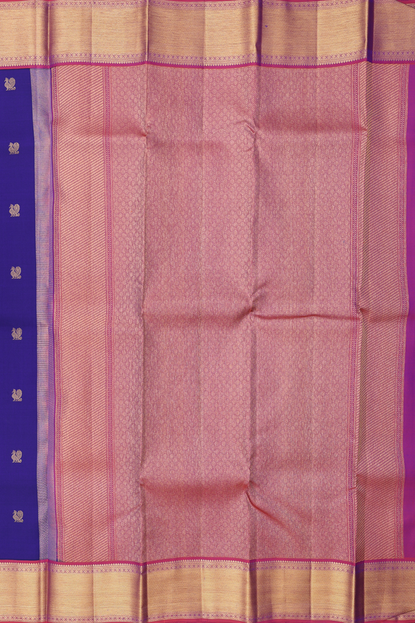 Kanchipuram Silk Saree In Royal Blue With Peacock Buttas