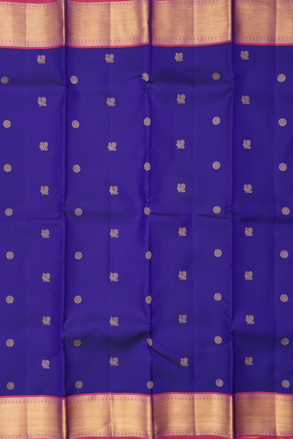 Kanchipuram Silk Saree In Royal Blue With Peacock Buttas