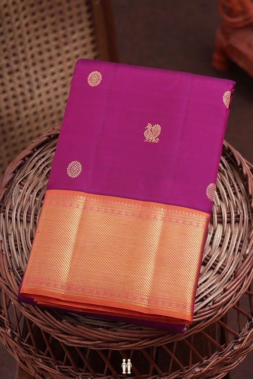 Kanchipuram Silk Saree In Berry Purple With Peacock Buttas