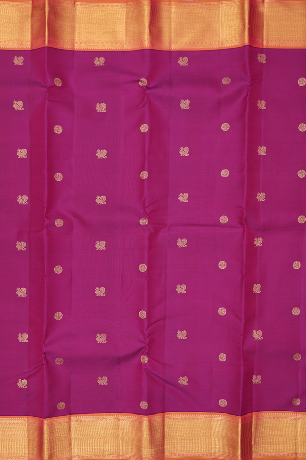 Kanchipuram Silk Saree In Berry Purple With Peacock Buttas