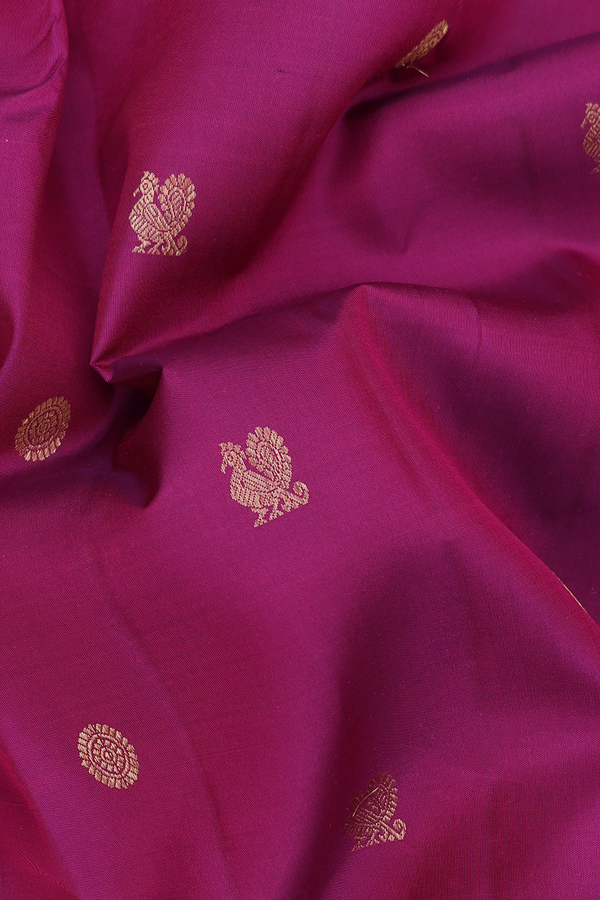 Kanchipuram Silk Saree In Berry Purple With Peacock Buttas