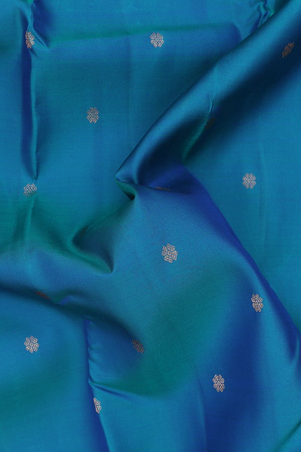 Kanchipuram Silk Saree In Capri Blue With Floral Buttas
