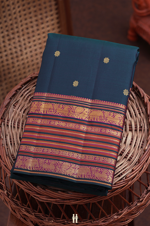 Kanchipuram Silk Saree In Dark Green With Floral Buttas