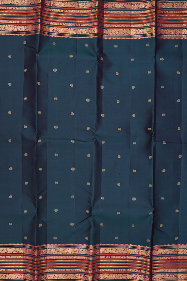 Kanchipuram Silk Saree In Dark Green With Floral Buttas