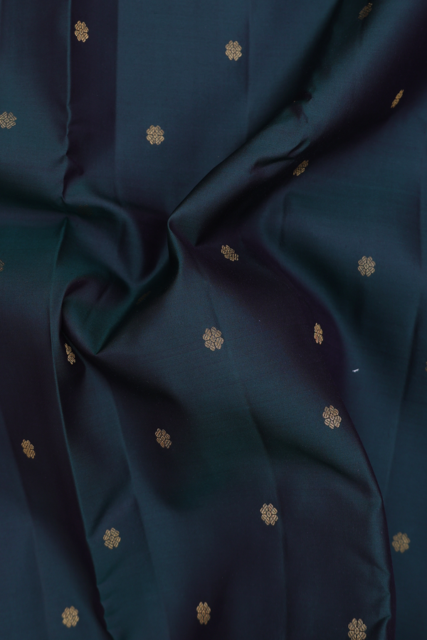 Kanchipuram Silk Saree In Dark Green With Floral Buttas
