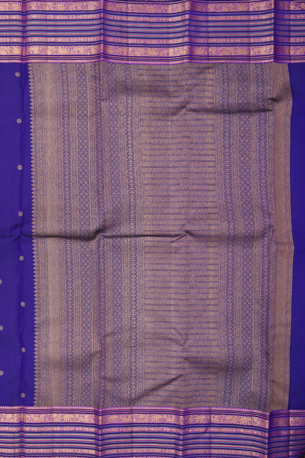 Kanchipuram Silk Saree In Royal Blue With Floral Buttas