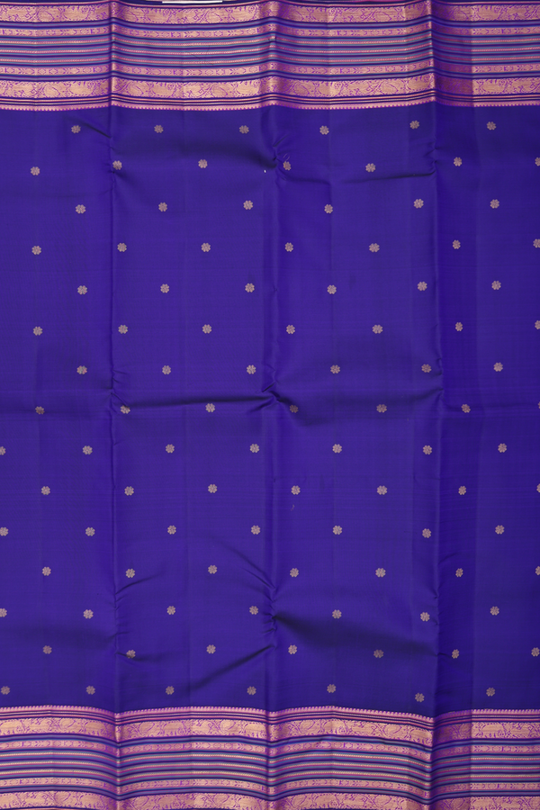 Kanchipuram Silk Saree In Royal Blue With Floral Buttas
