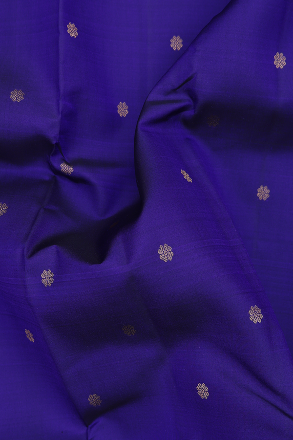 Kanchipuram Silk Saree In Royal Blue With Floral Buttas