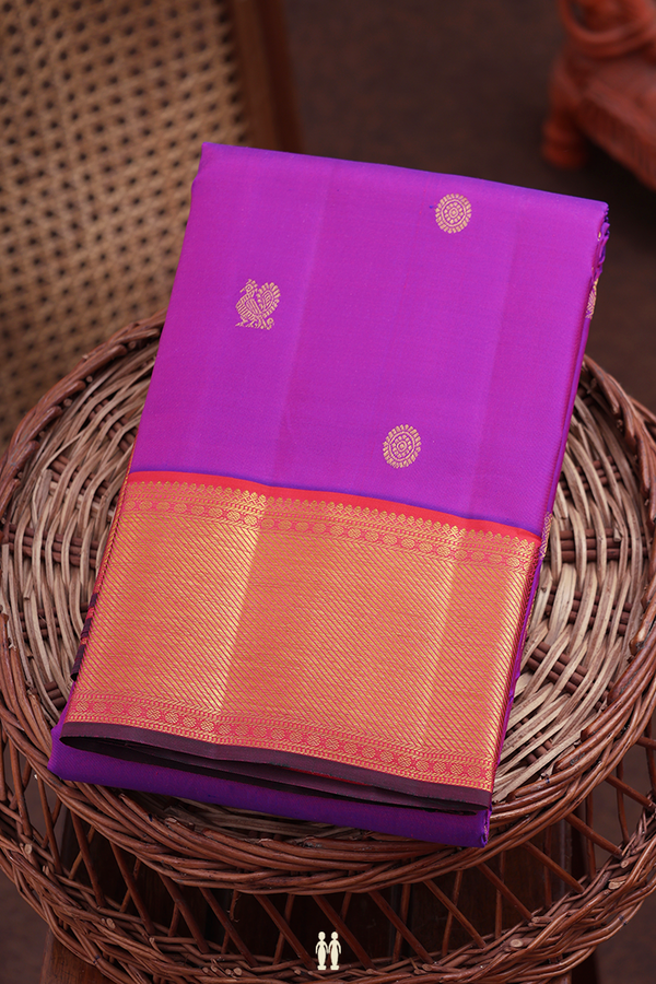 Kanchipuram Silk Saree In Purple With Peacock Buttas