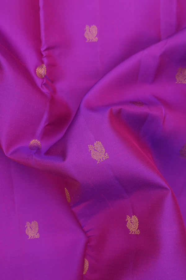Kanchipuram Silk Saree In Purple With Peacock Buttas