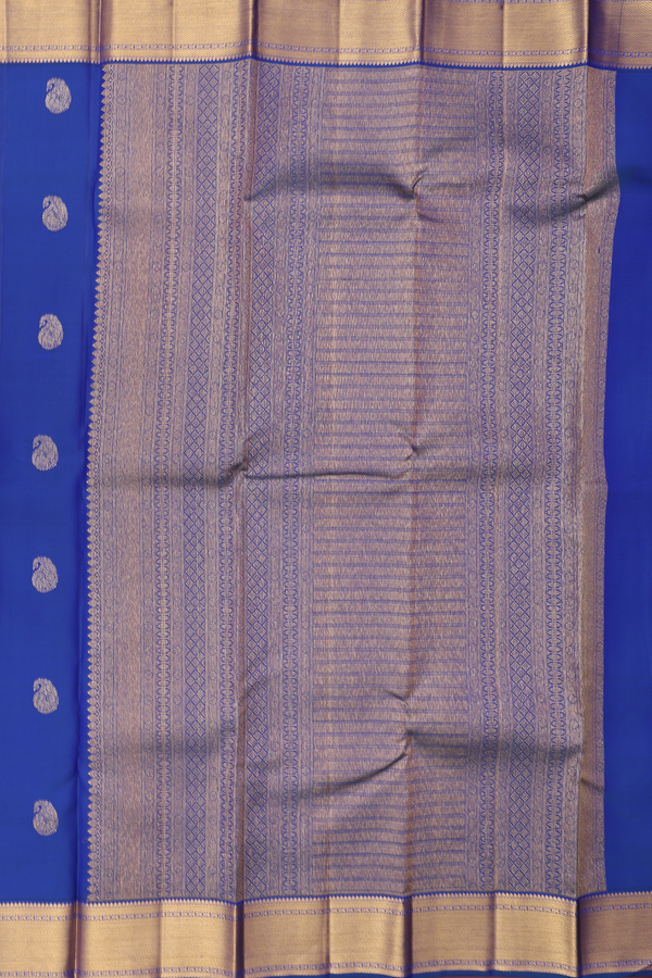 Kanchipuram Silk Saree In Royal Blue With Paisley Buttas