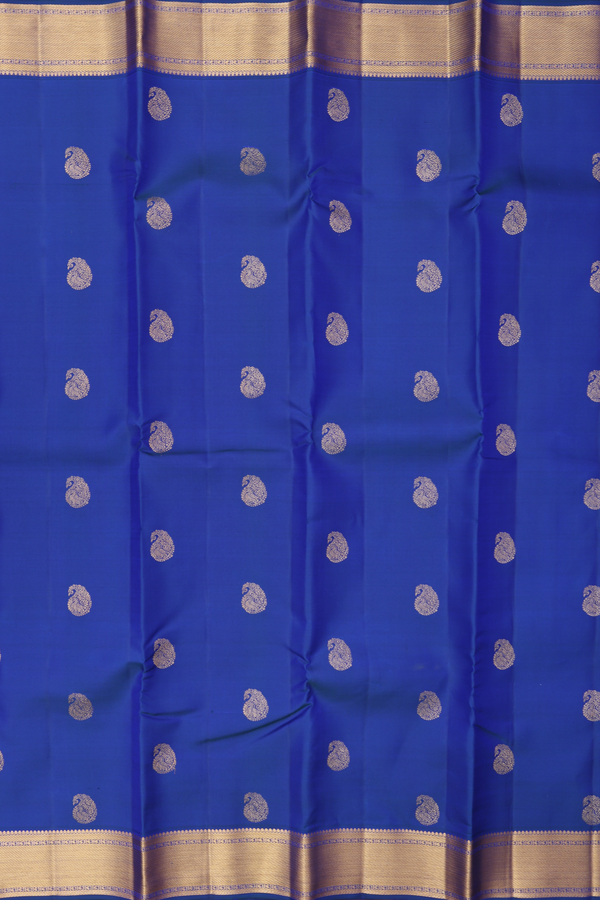 Kanchipuram Silk Saree In Royal Blue With Paisley Buttas
